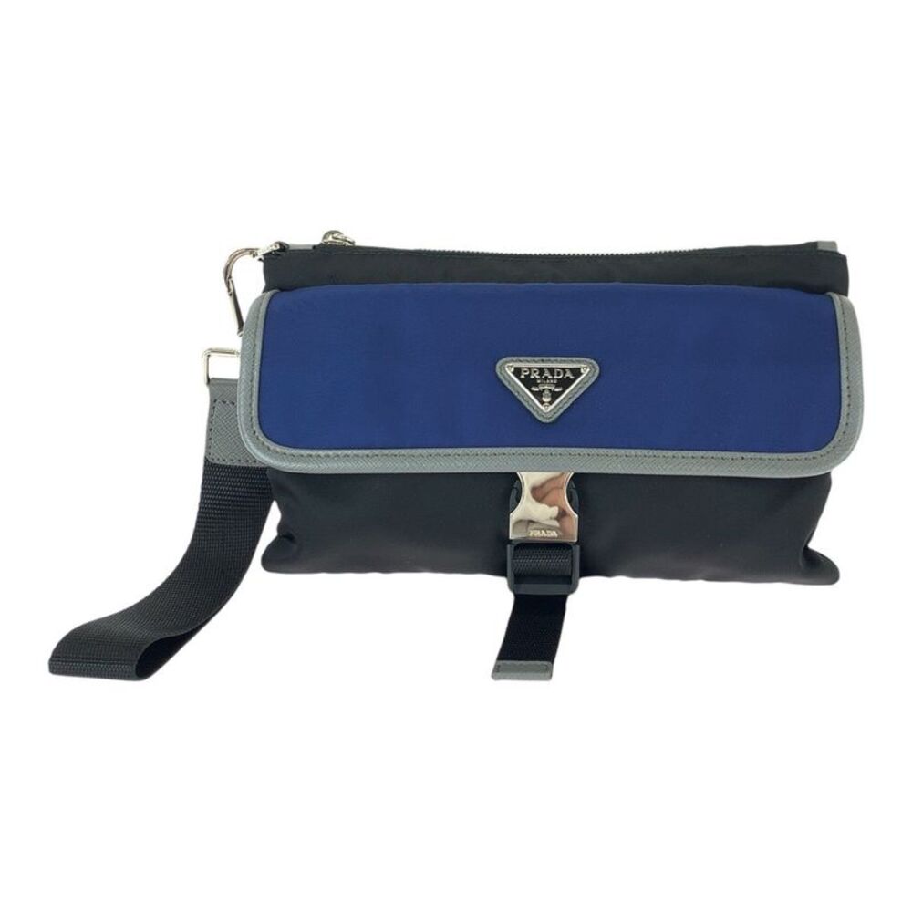 Prada Nylon Leather Tessuto Saffiano Logo Clutch